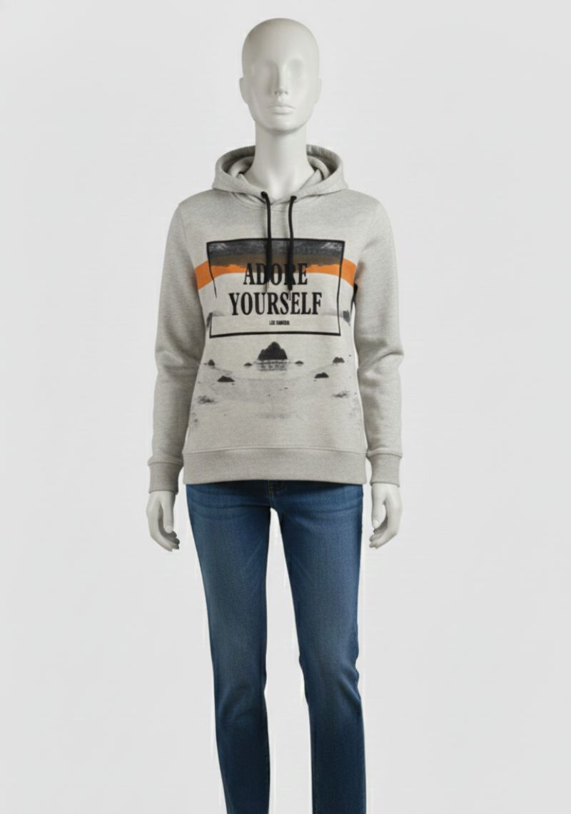 WOMEN SWEATSHIRT - PLAIN GREY AND FRONT MULTI CLOR PRINTED
