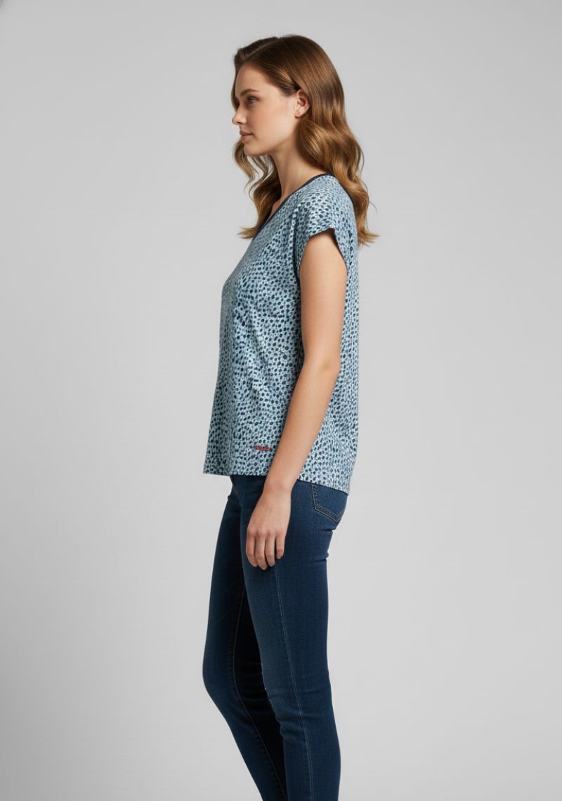 WOMEN WESTERN TOP - SKY BLUE AND DARK BLUE PRINTED