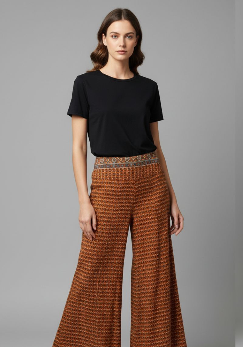 WOMENS PALAZZO - BROWN AND MULTI COLOR PRINTED