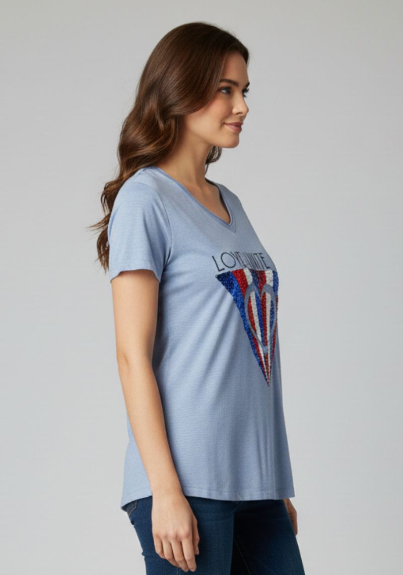 WOMENS T-SHIRT - LIGHT BLUE AND MULTI COLOR PRINTED