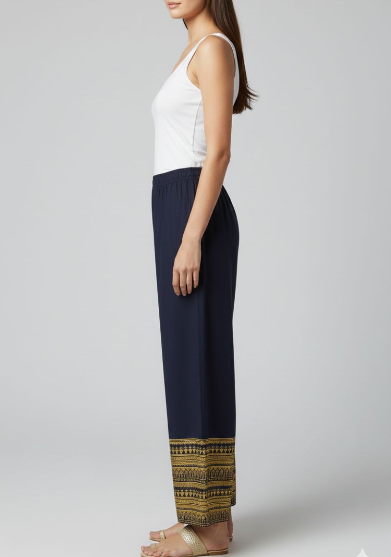 WOMENS PALAZZO - DARK NAVY AND GOLDEN COLOR PRINTED