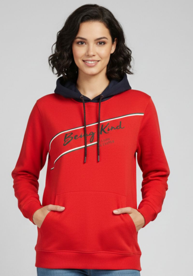 WOMEN SWEATSHIRT - RED AND MULTI CLOR PRINTED