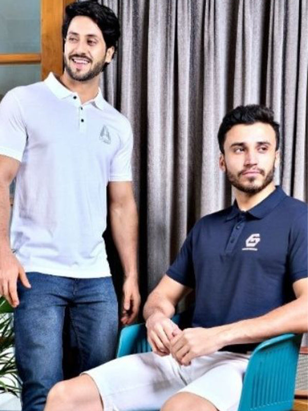 White and dark blue - cotton blended fabric