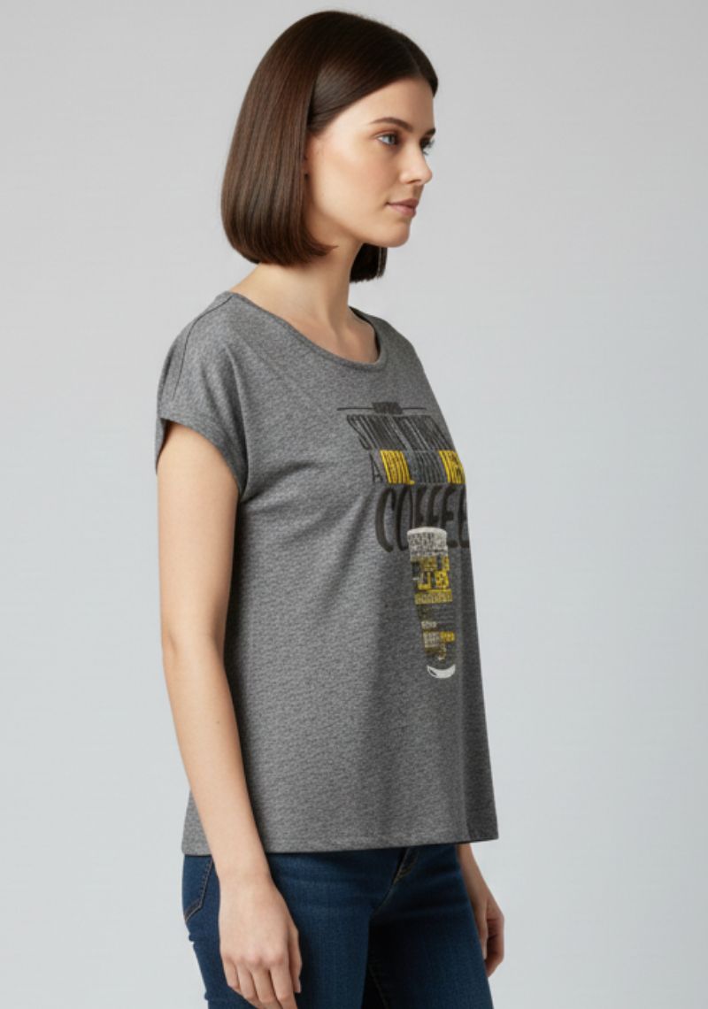 WOMENS T-SHIRT [MD] - DARK GREY & MULTI COLOR PRINT