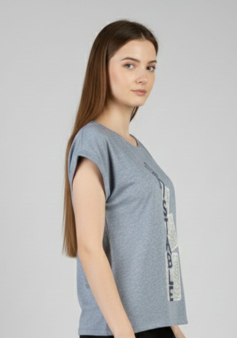 WOMEN T-SHIRT (SL)- LIGHT BLUE MXD