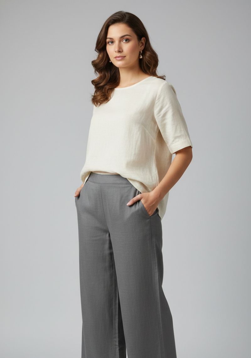 WOMENS PALAZZO - GREY AND GOLDEN LEAF PRINTED