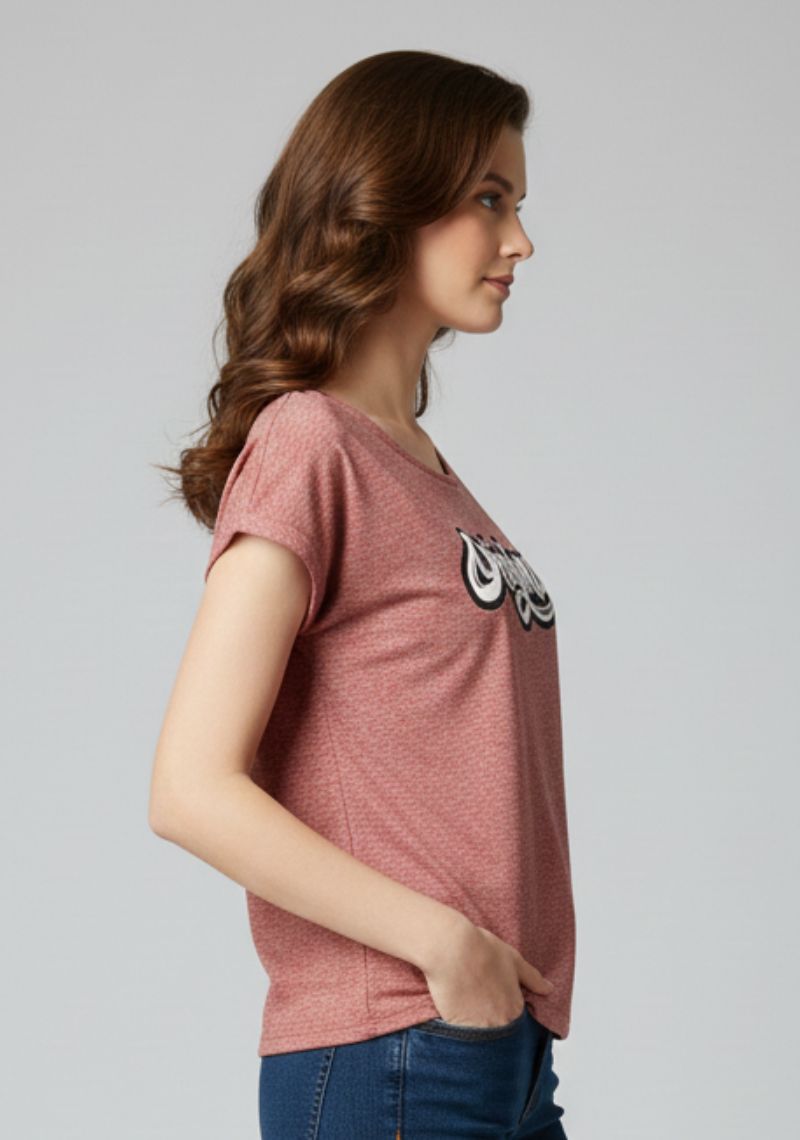 WOMENS T-SHIRT - LIGHT RED AND WHITE PRINTED