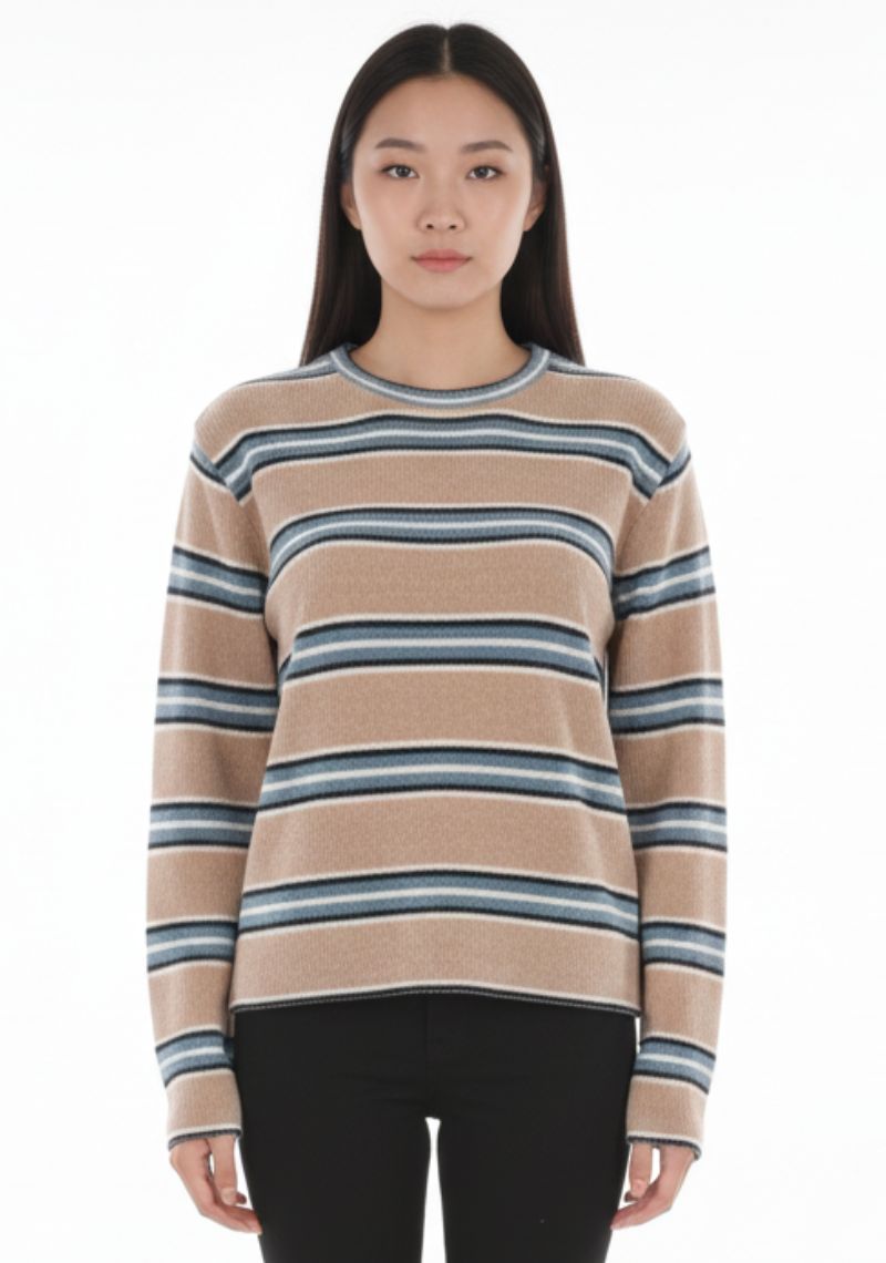 WOMENS SWEATSHIRT - BEIGE AND MULTI COLOR LINE