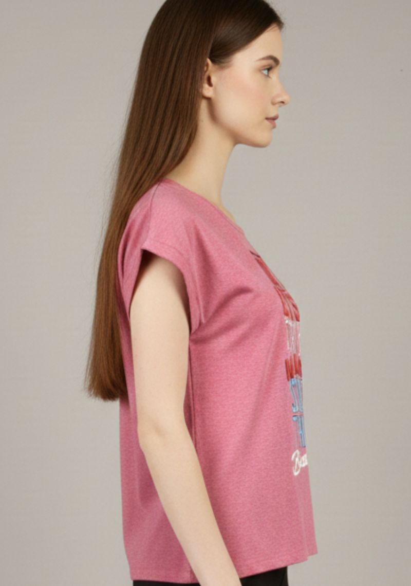WOMEN T-SHIRT (SL)-PINK MXD