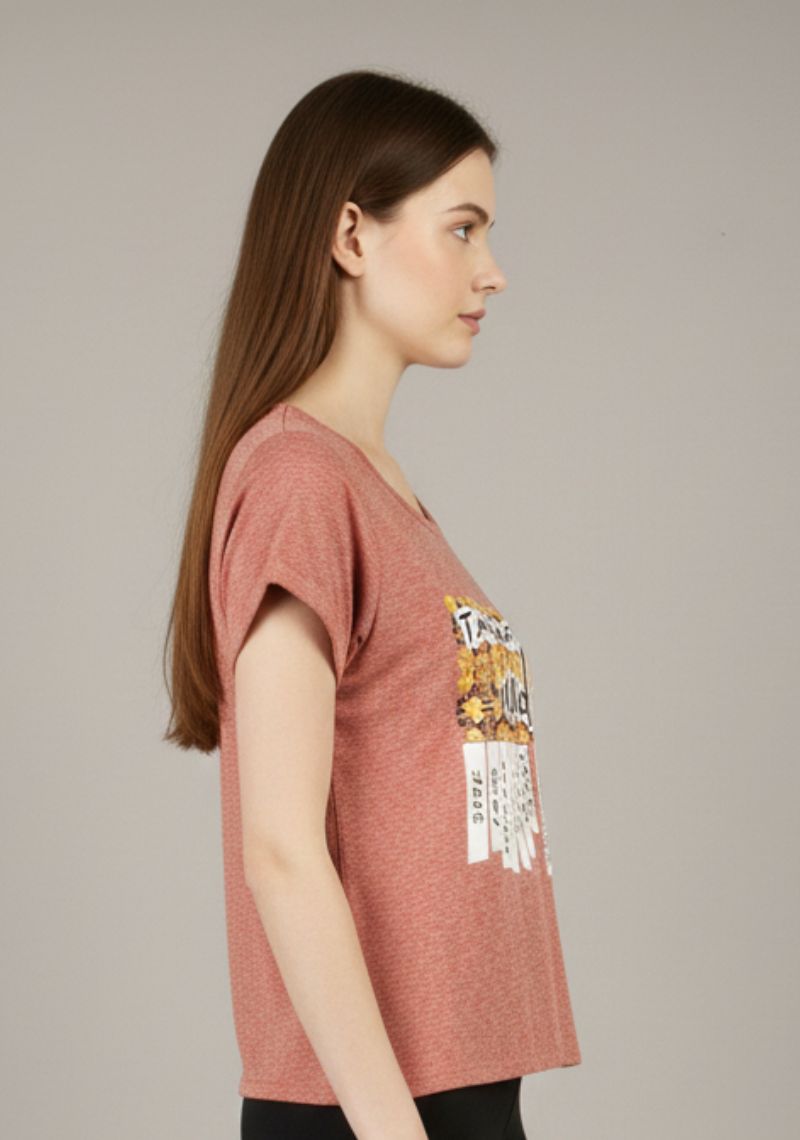 WOMEN T-SHIRT (SL)- LIGHT RED MXD