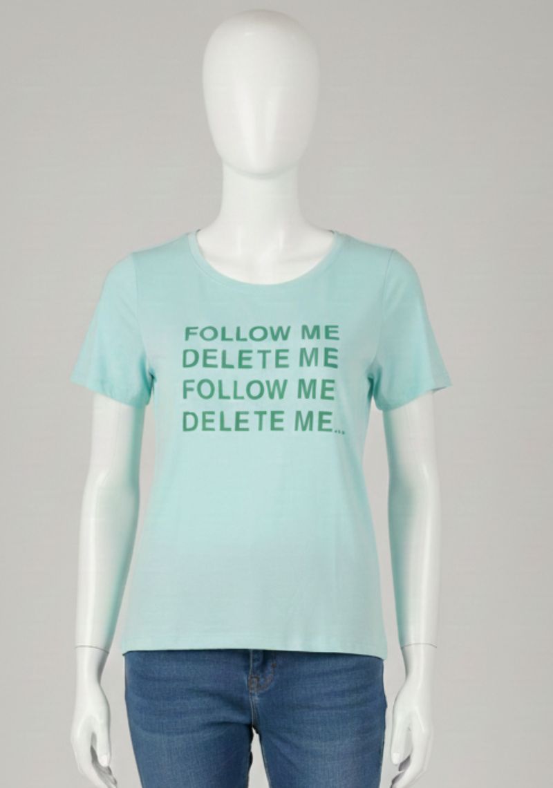 WOMENS T-SHIRT [MD] - LIGHT BLUE & GREEN PRINTED