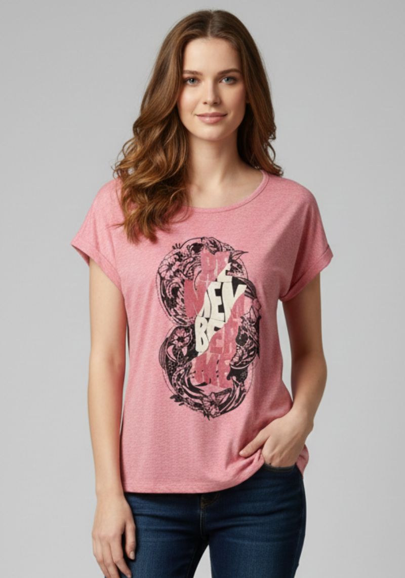 WOMENS T-SHIRT [MD] - PINK [MULTI COLOR PRINT ]