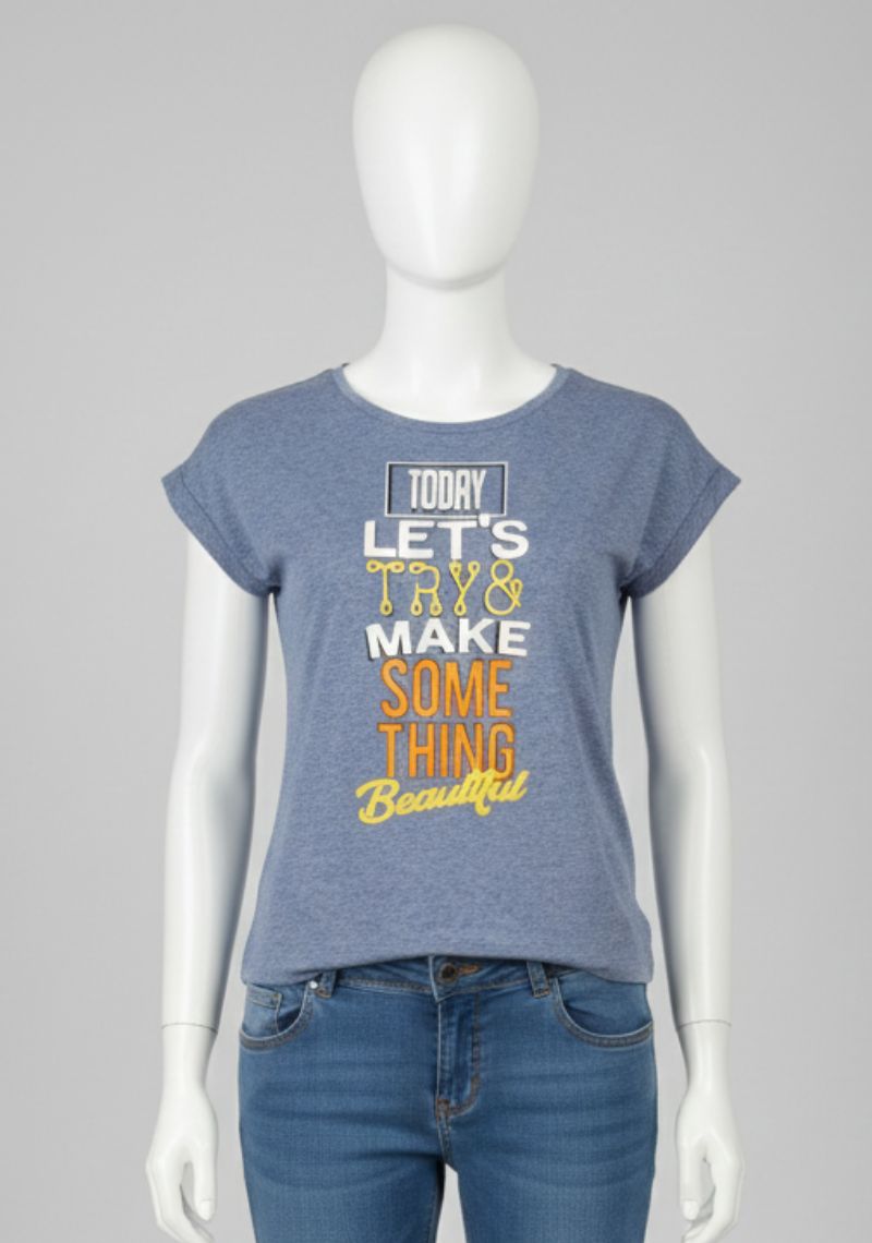 WOMENS T-SHIRT [MD] -  BLUE & MULTI COLOR PRINT