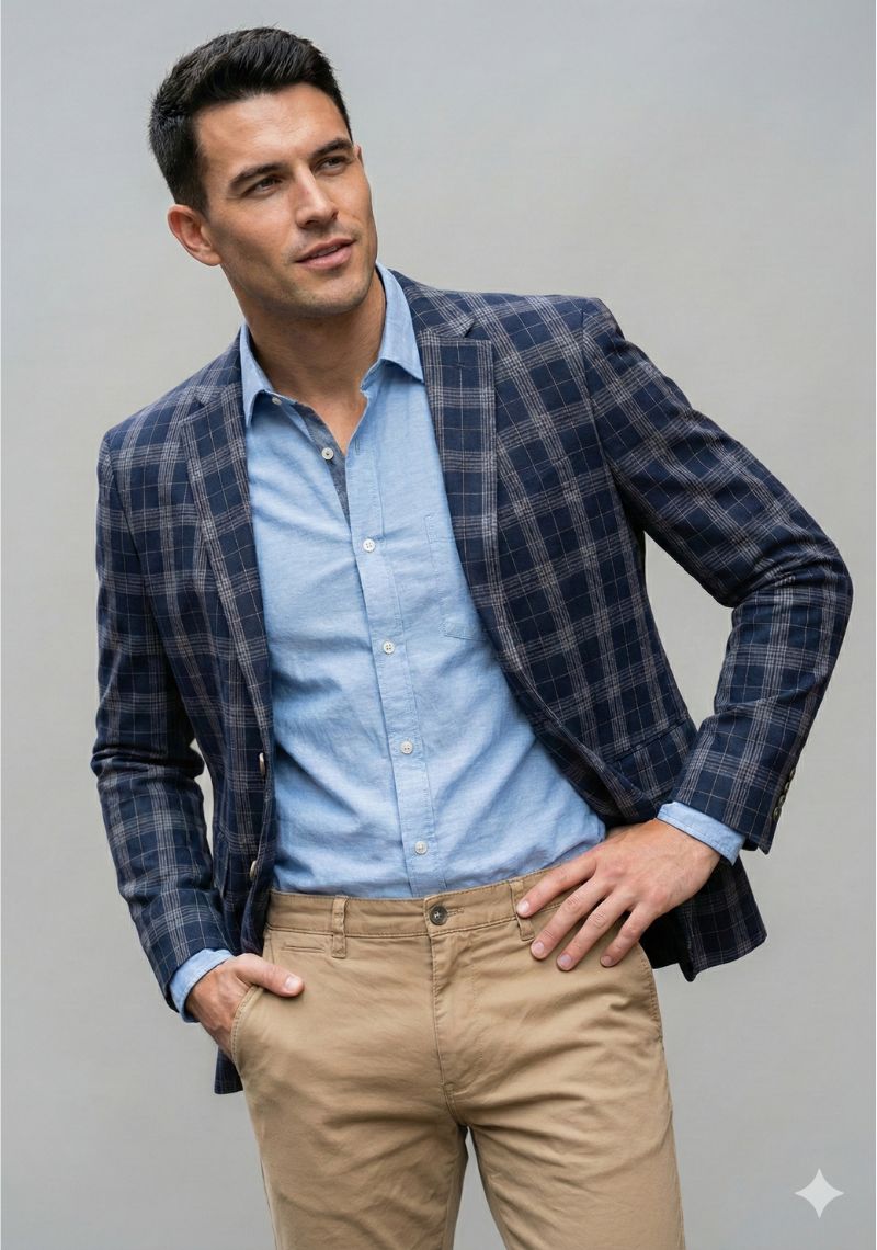 MENS BLAZER  -  BLUE CHECKED