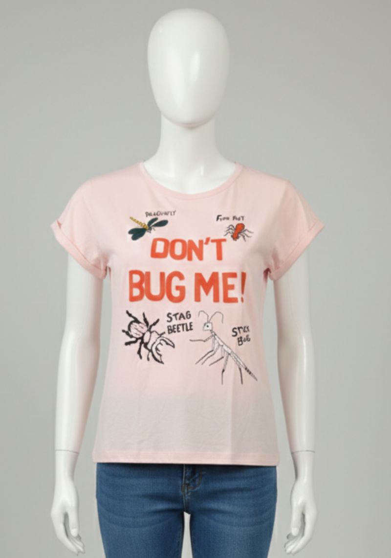 WOMENS T-SHIRT [MD] - LIGHT PINK SHADE & MULTI COLOR PRINT