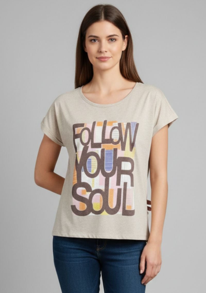 WOMENS T-SHIRT [MD] - CREAMY WHITE [MULTI COLOR PRINT]