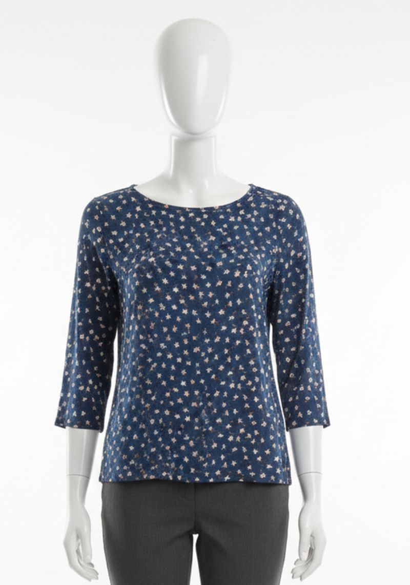 WOMENS WESTERN TOP [SL] - DARK BLUE AND WHITE