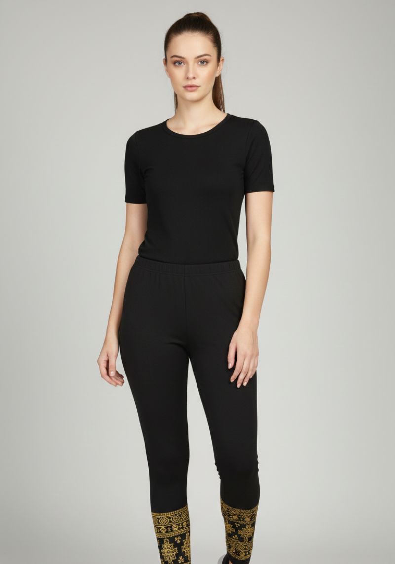 WOMENS LEGGINGS [MD] - BLACK & SANDAL PRINT