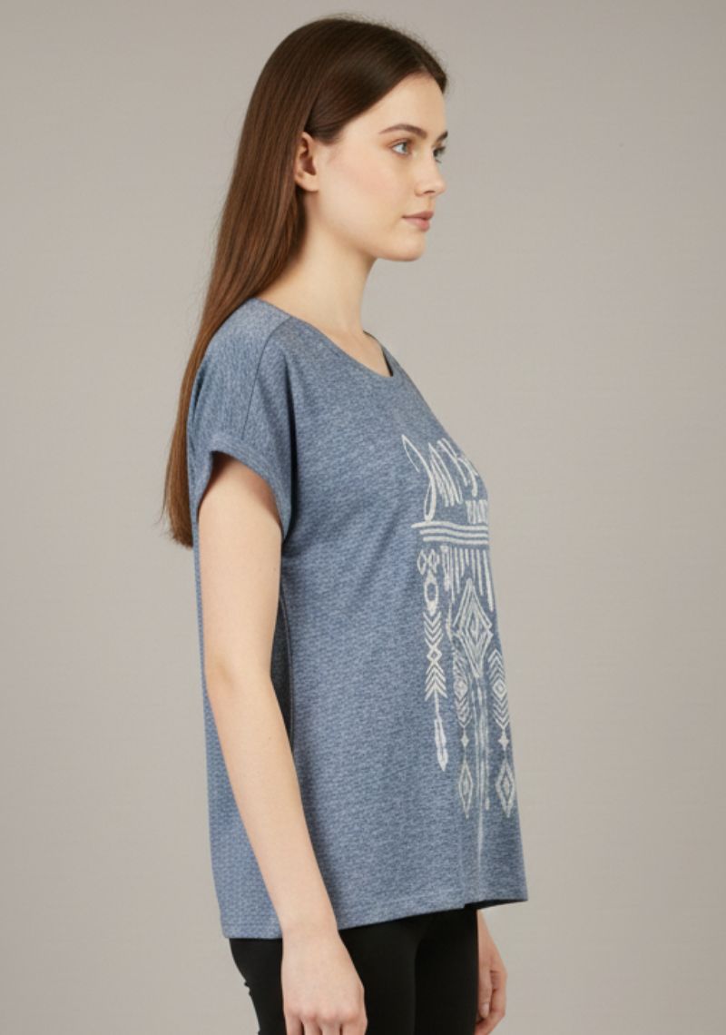 WOMEN T-SHIRT (SL)- BLUE MXD