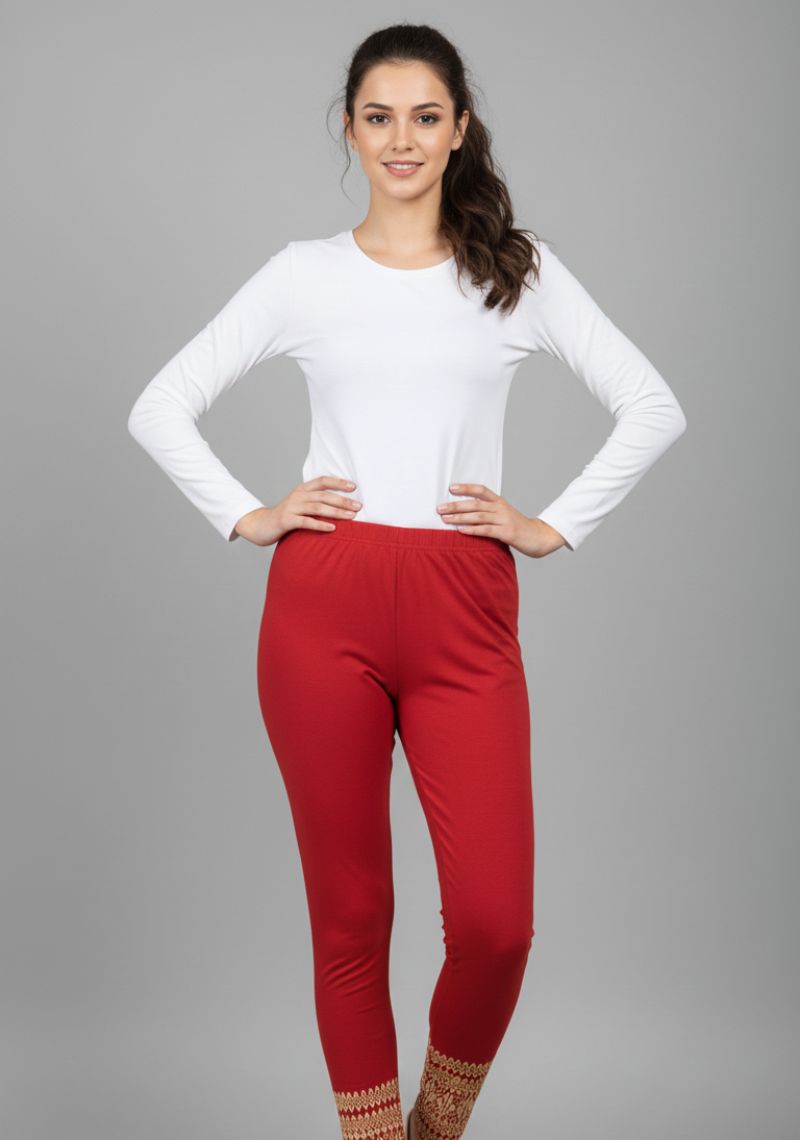 WOMENS LEGGINGS [MD] - MAROON AND SANDAL PRINTED