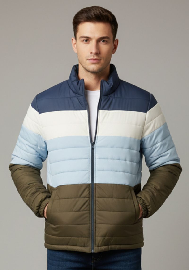 WINTER JACKET [MD] - LIGHT SKY BLUE AND MULTI COLOR STRIPES