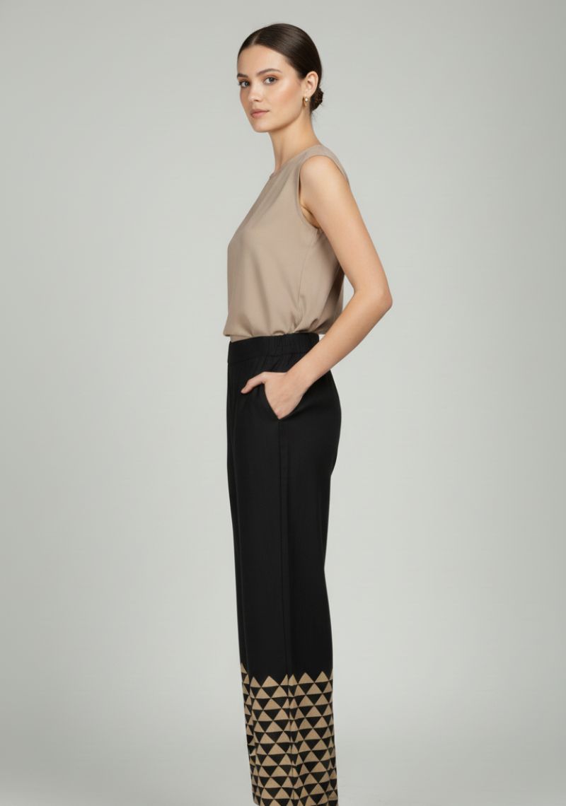 WOMENS PALAZZO - BLACK AND GOLDEN COLOR PRINTED