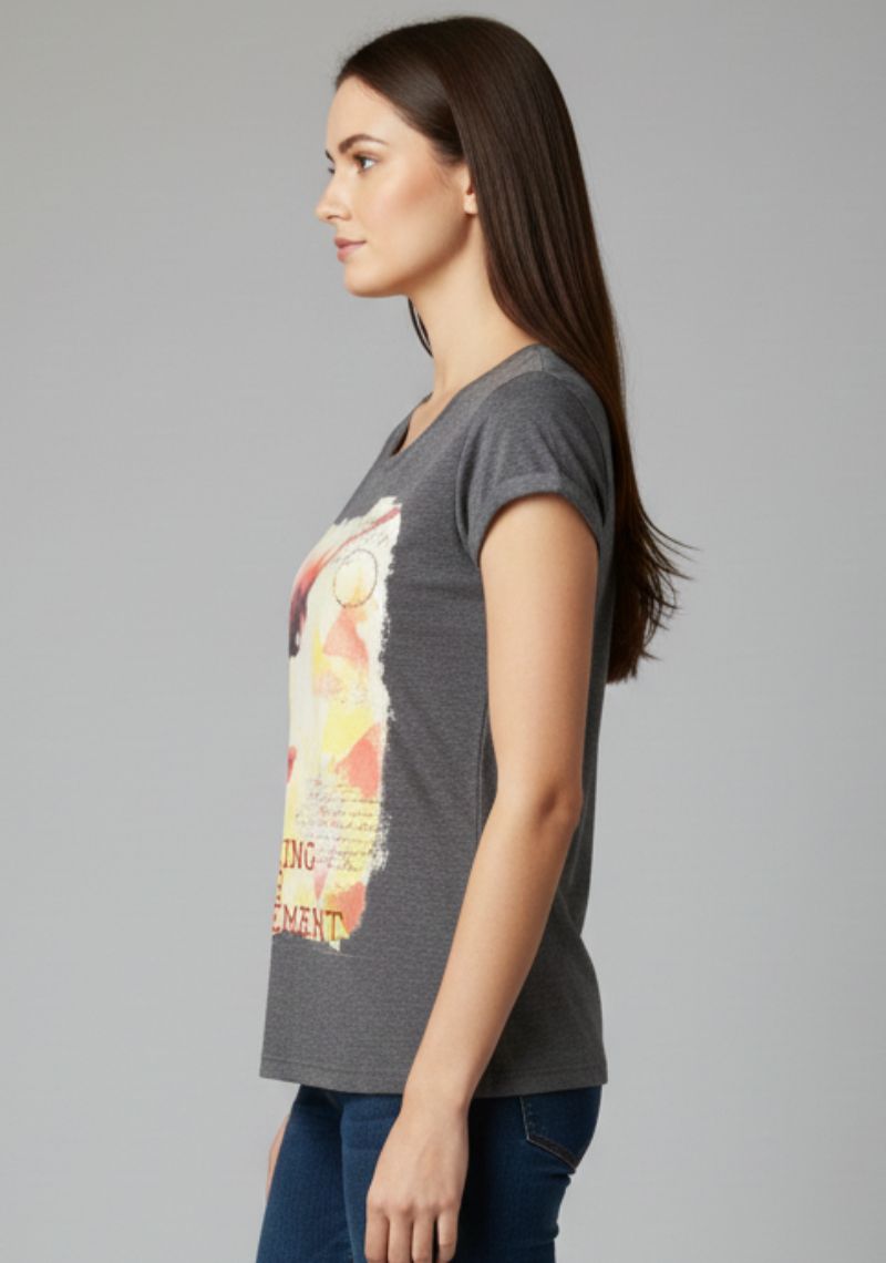WOMENS T-SHIRT [ MD] - BLACK [MULTI COLOR PRINT]