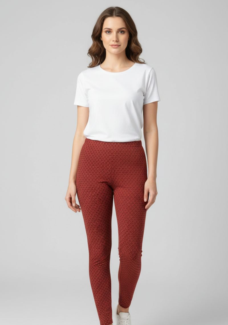 WOMENS LEGGINGS [MD] - MAROON NET PRINTED