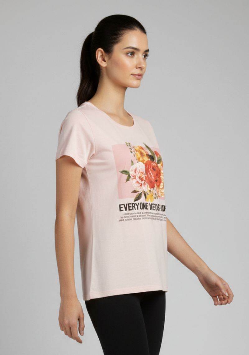 WOMEN T-SHIRT (SL)-LIGHT PINK MXD