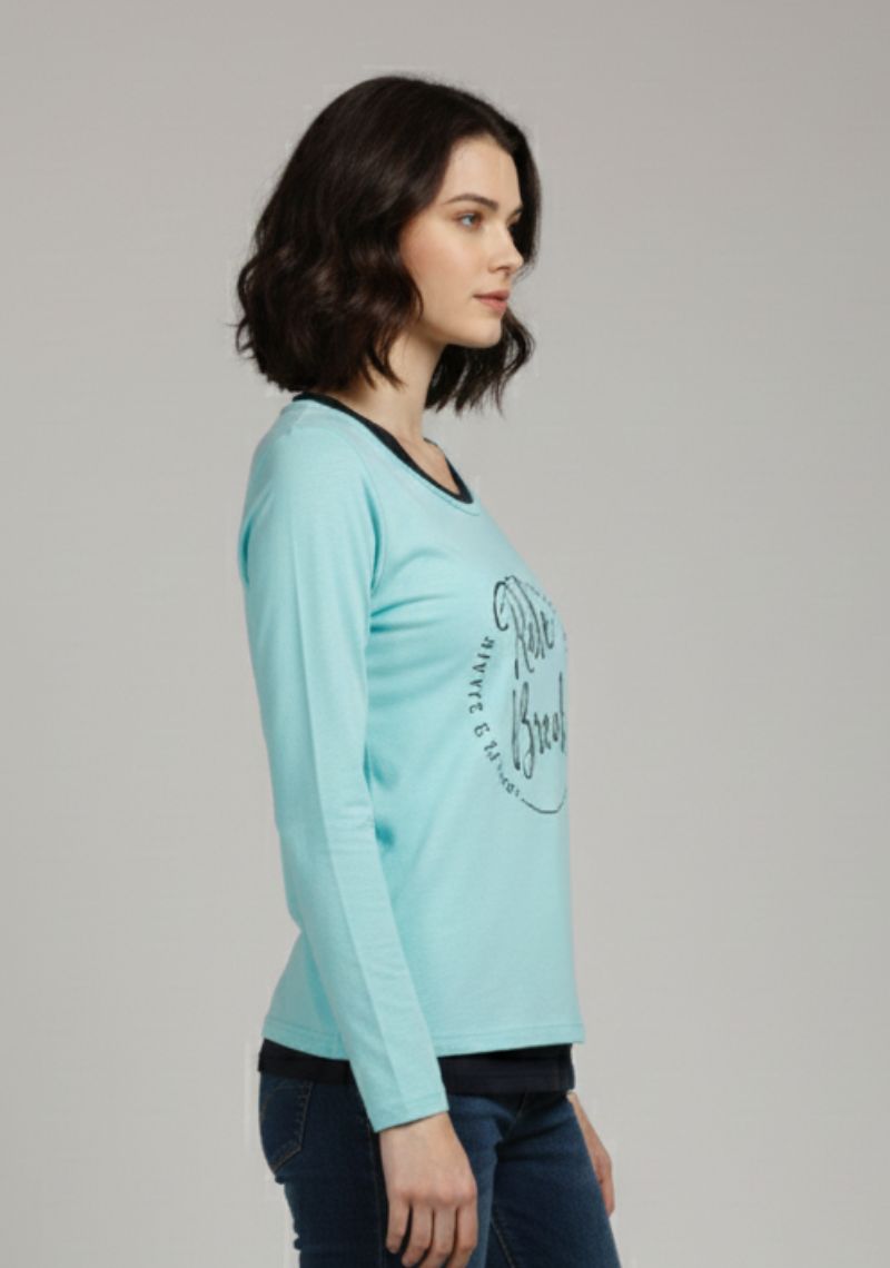WOMENS T-SHIRT -LIGHT BLUE AND BLACK PRINTED
