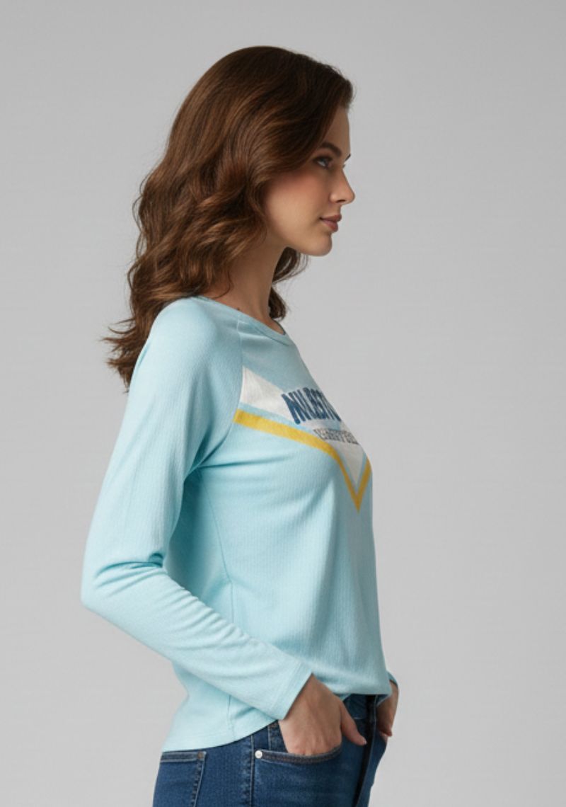 WOMENS T-SHIRT - SKYBLUE AND MULTI COLOR PRINTED