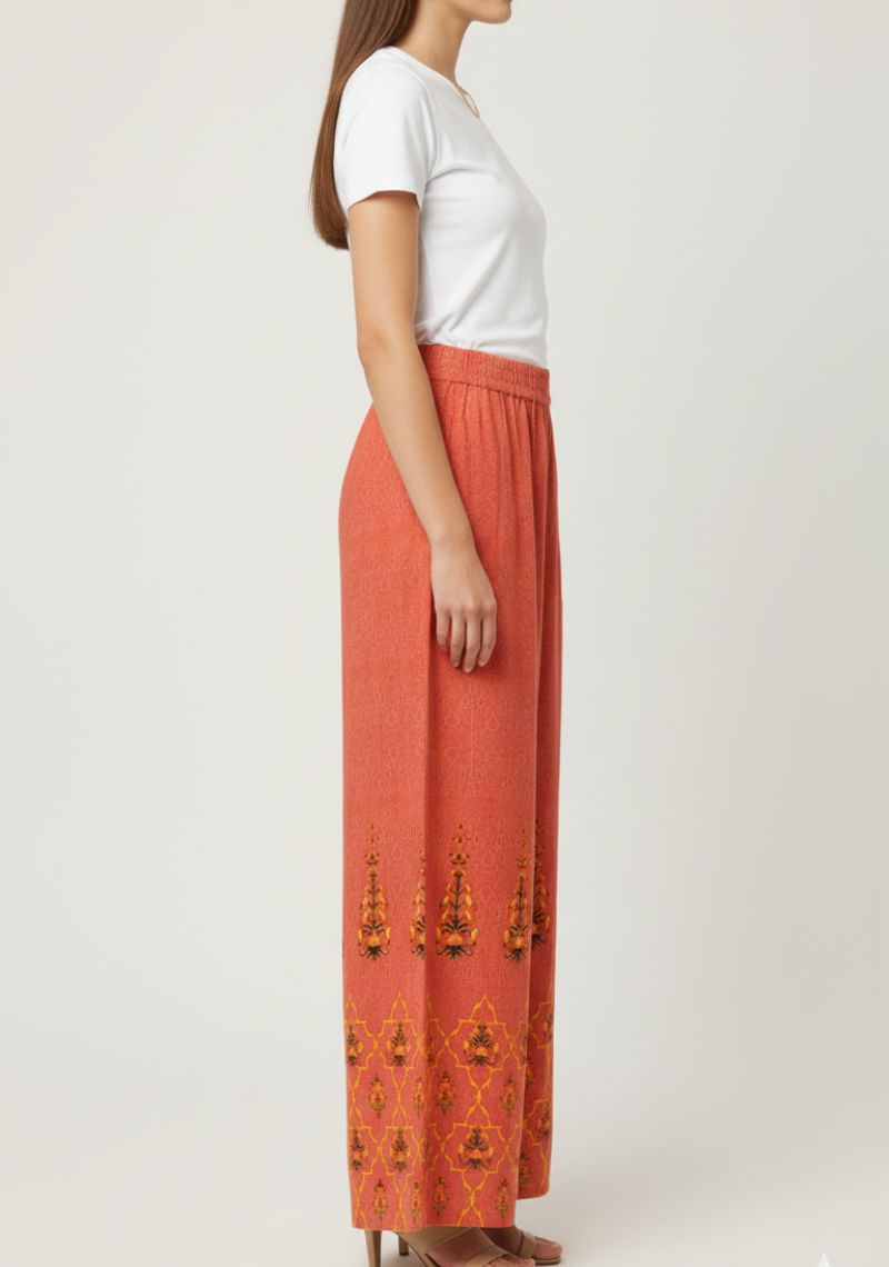WOMENS PALAZZO - LIGHT ORANGE AND MULTI COLOR PRINTED