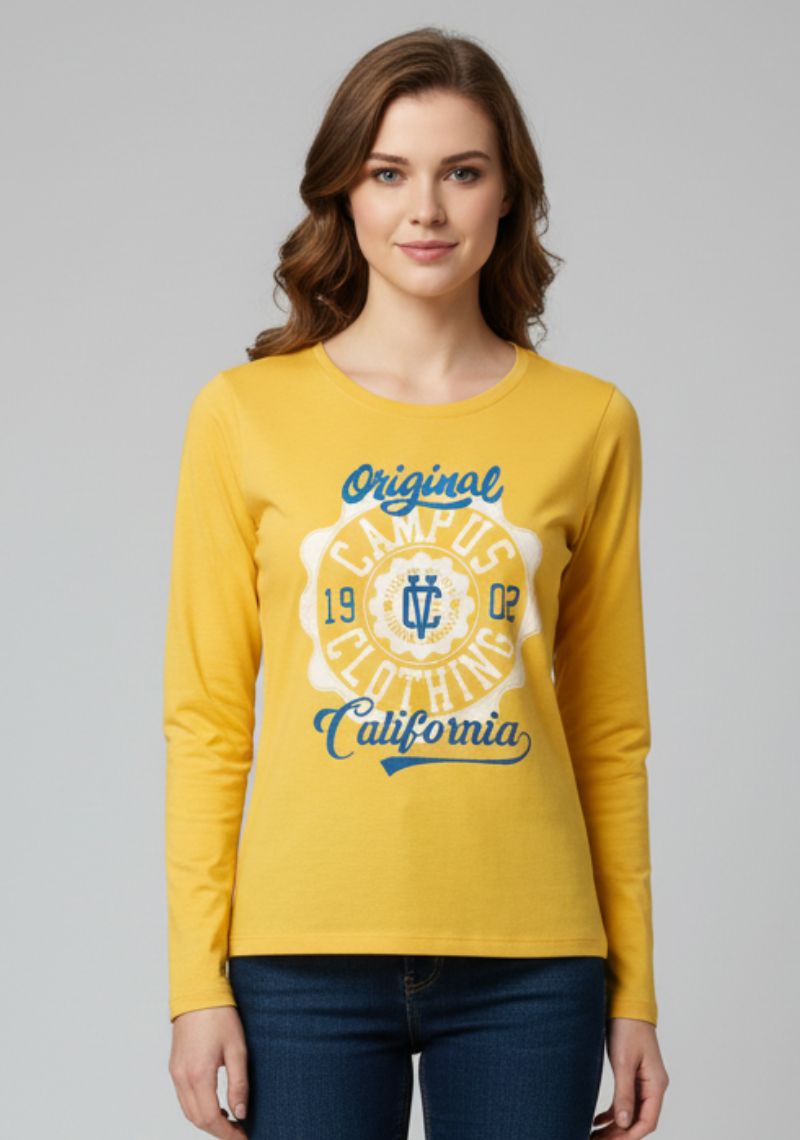 WOMENS T-SHIRT [MD] - YELLOW & MULTI COLOR PRINT