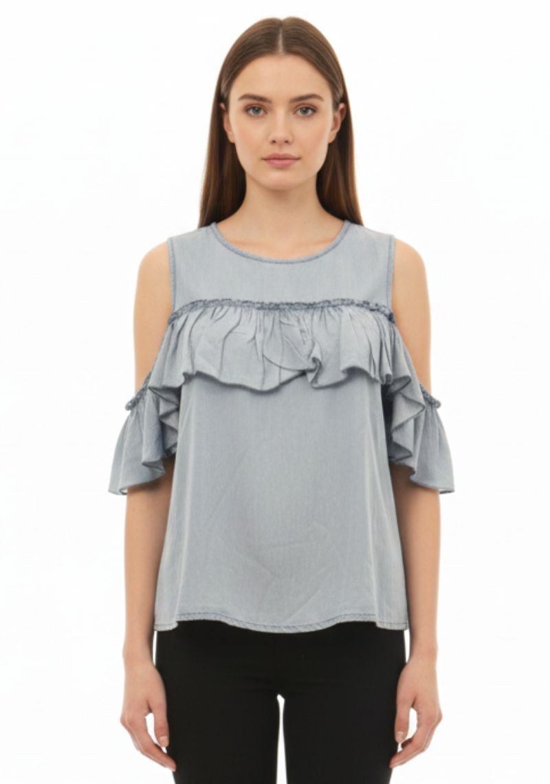 WOMENS WESTERN TOP [SL] - LIGHT BLUE