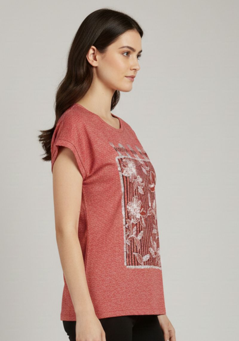 WOMEN T-SHIRT (SL)- LIGHT RED MXD