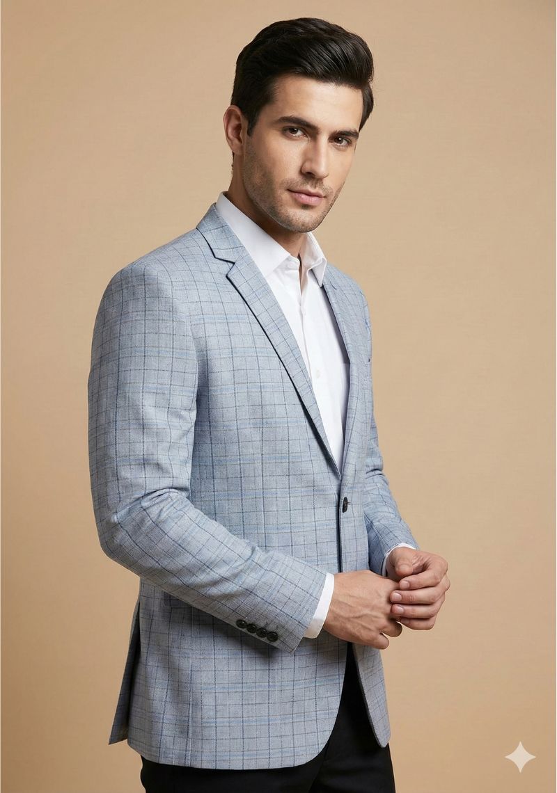 MENS BLAZER - SKY BLUE CHECKED