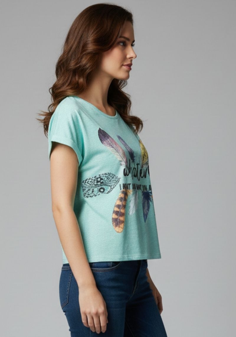 WOMENS T-SHIRT [MD] - SKY BLUE [ MULTI COLOUR PRINTED ]