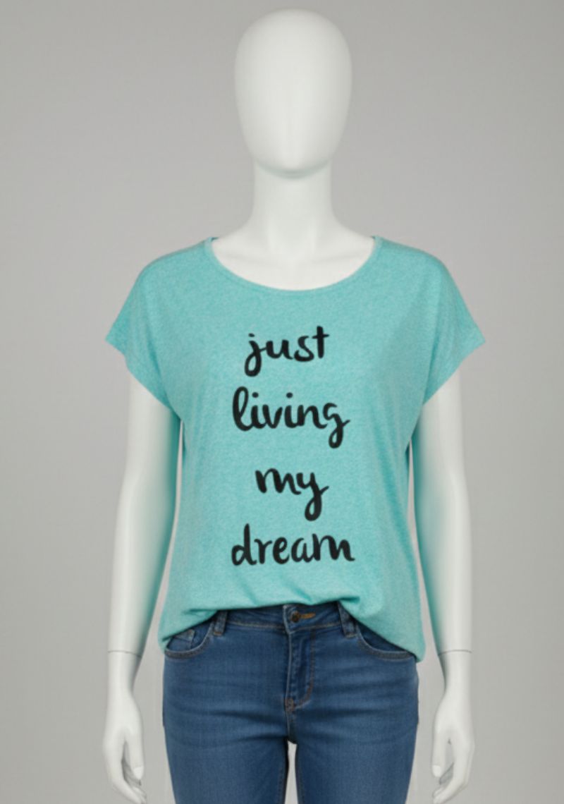 WOMENS T-SHIRT [MD] - TEAL GREEN & BLACK PRINT