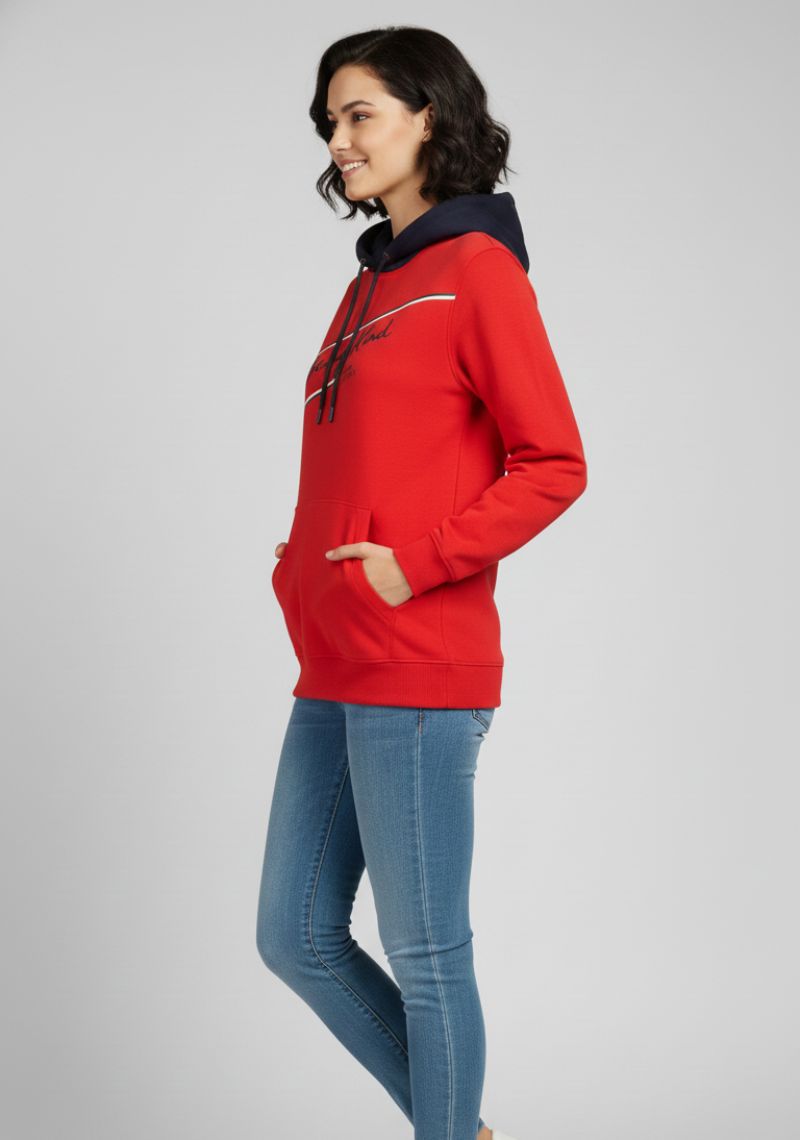 WOMEN SWEATSHIRT - RED AND MULTI CLOR PRINTED