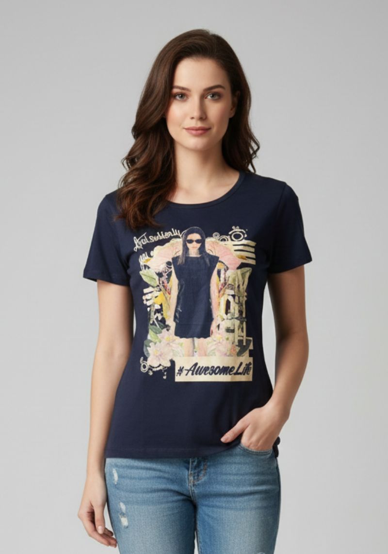 WOMENS T-SHIRT - NAVY BLUE