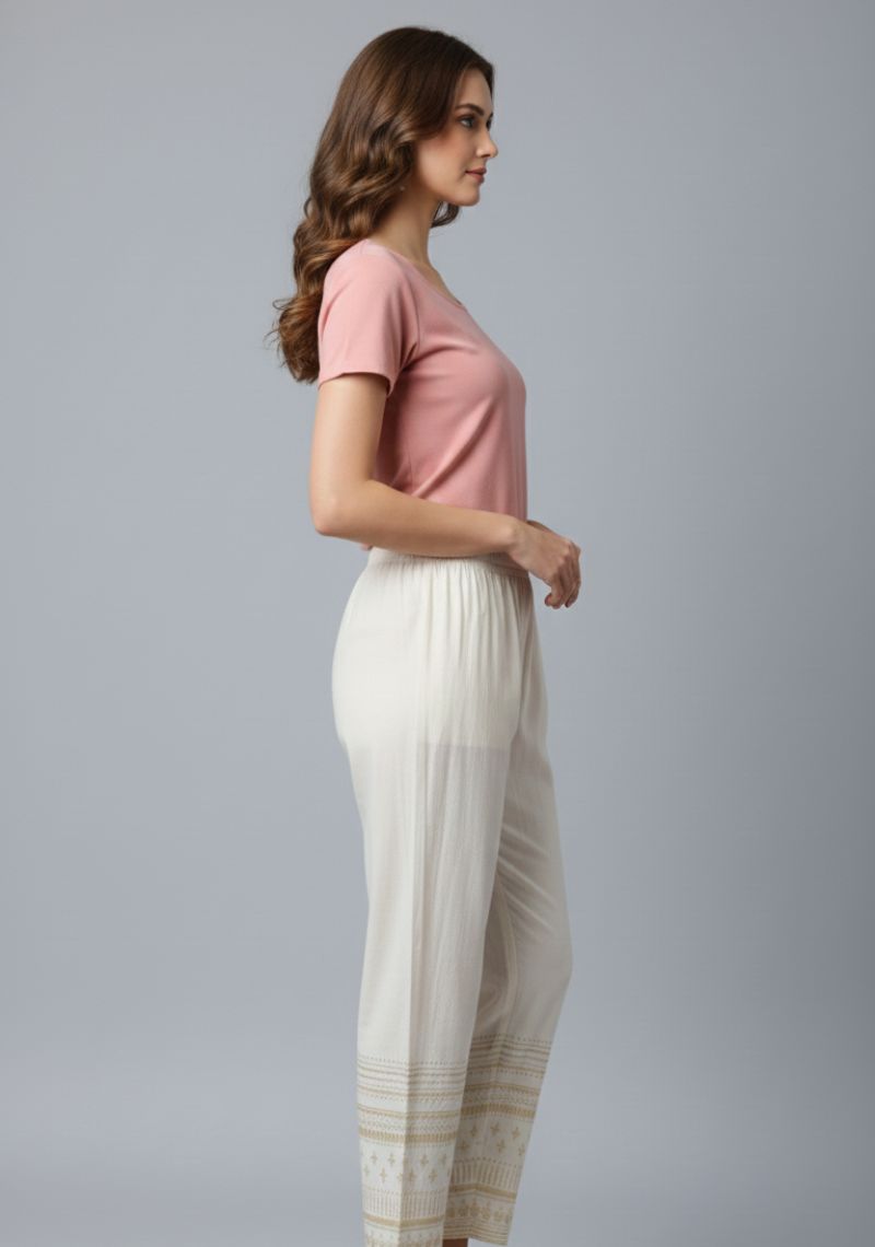 WOMENS PALAZZO - PRINTED WHITE