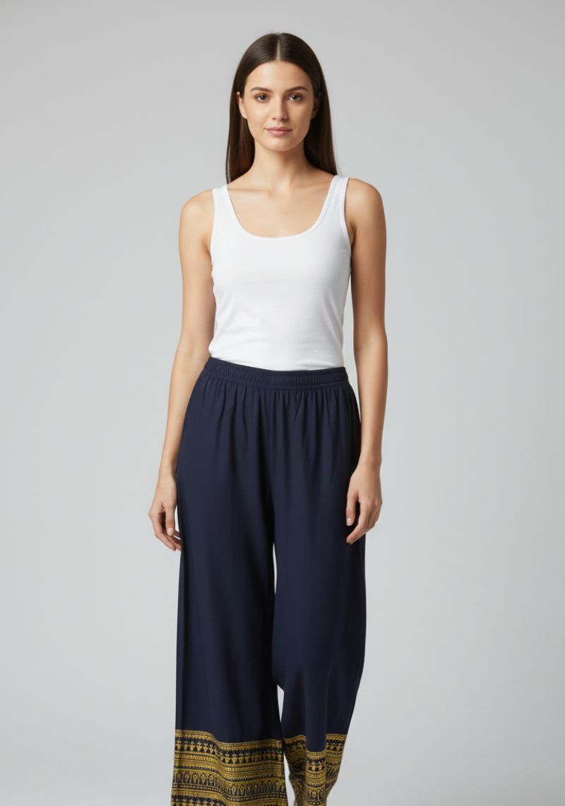 WOMENS PALAZZO - DARK NAVY AND GOLDEN COLOR PRINTED