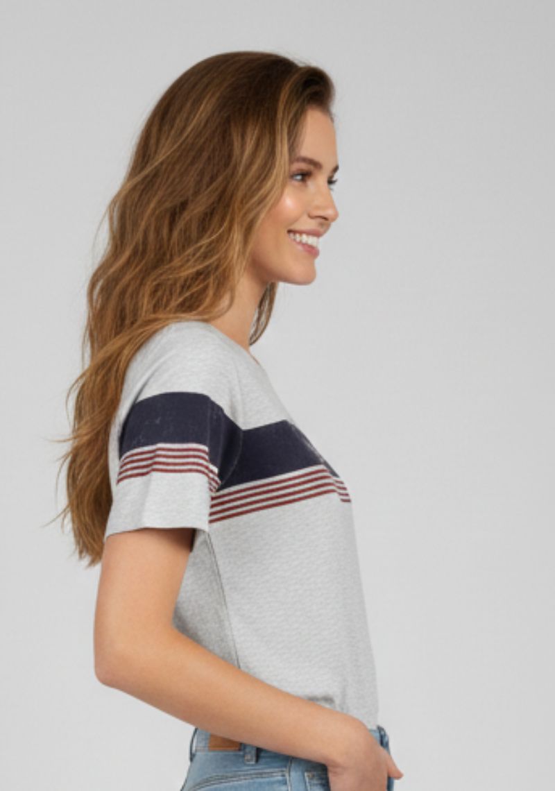 WOMEN T-SHIRT (SL)- GRAY BLUE MXD