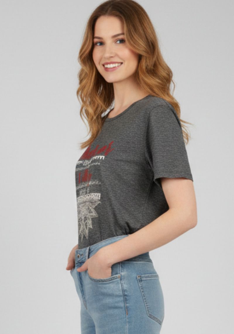 WOMEN T-SHIRT (SL)-DARK GRAY MXD