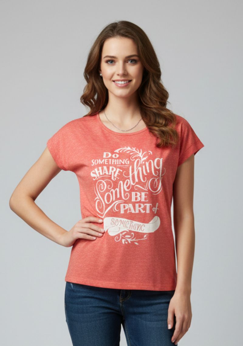 WOMENS T-SHIRT - LIGHT RED PRINTED