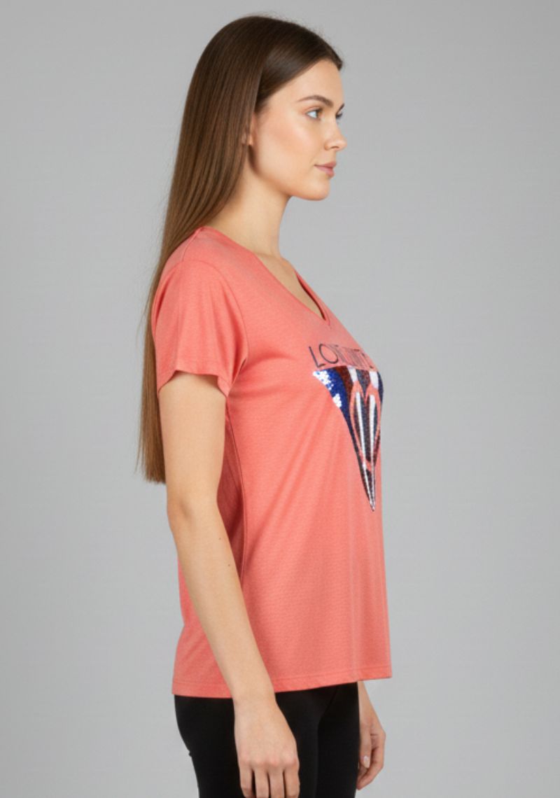 WOMEN T-SHIRT (SL)- BRICK RED MXD