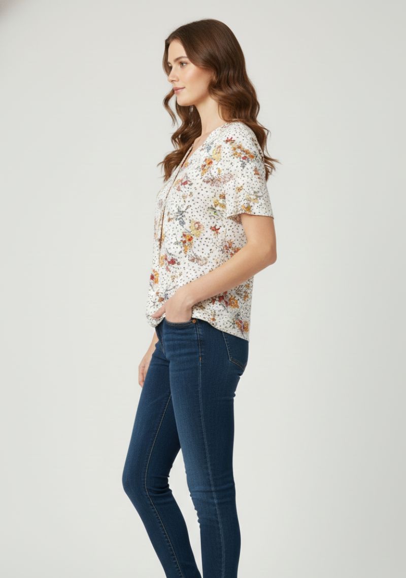 WOMEN WESTERN TOP - WHITE FLORAL PRINT