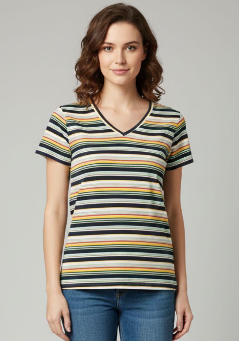 WOMENS T-SHIRT [MD] - MULTIPLE COLOUR STRIPES