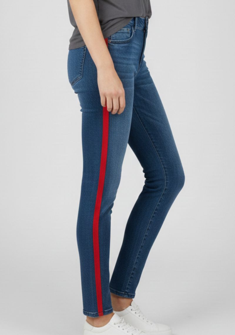 WOMEN JEAN (SL)-BLUE+RED MXD