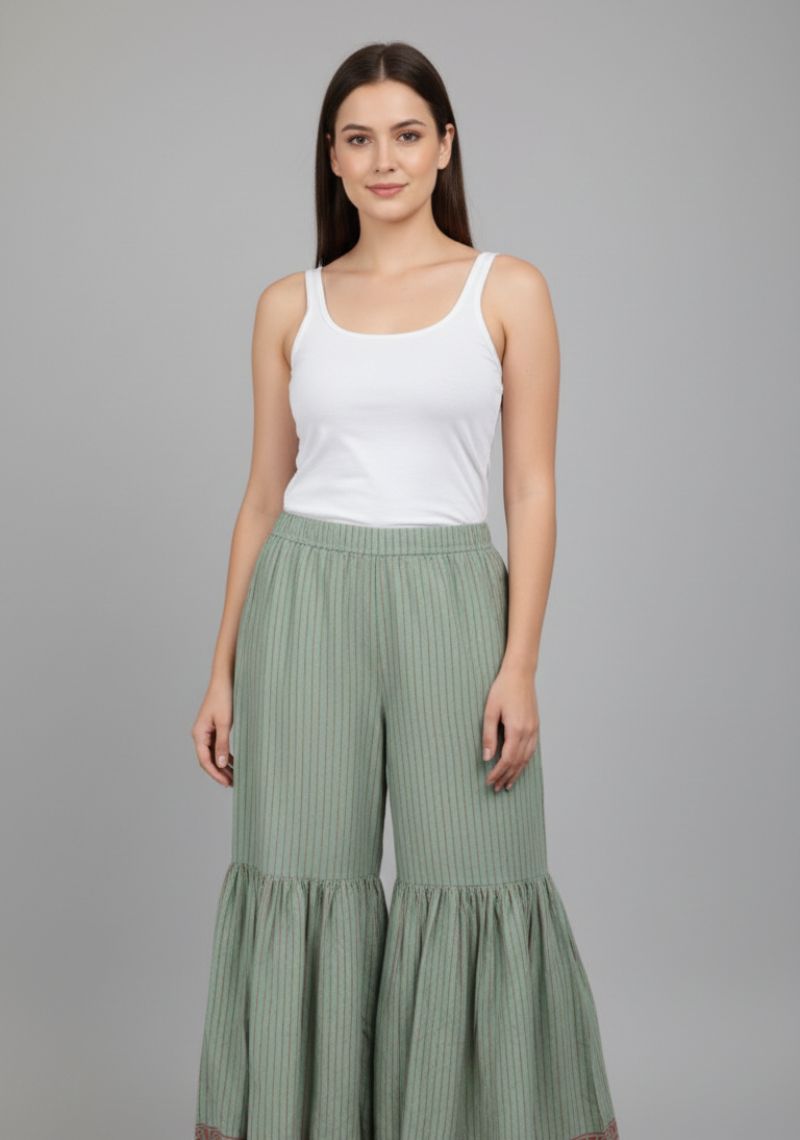 WOMENS PALAZO - LIGHT GREEN AND MAROON PRINTED